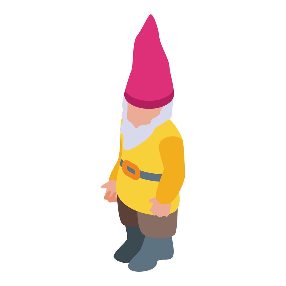 Gnome in yellow coat icon, isometric style vector