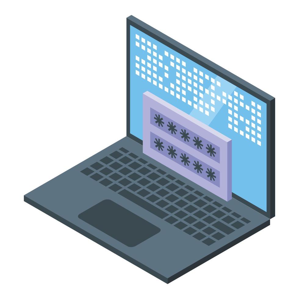 Laptop cipher icon, isometric style vector