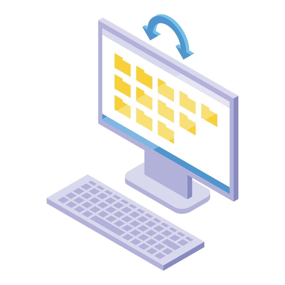 Computer backup icon, isometric style vector