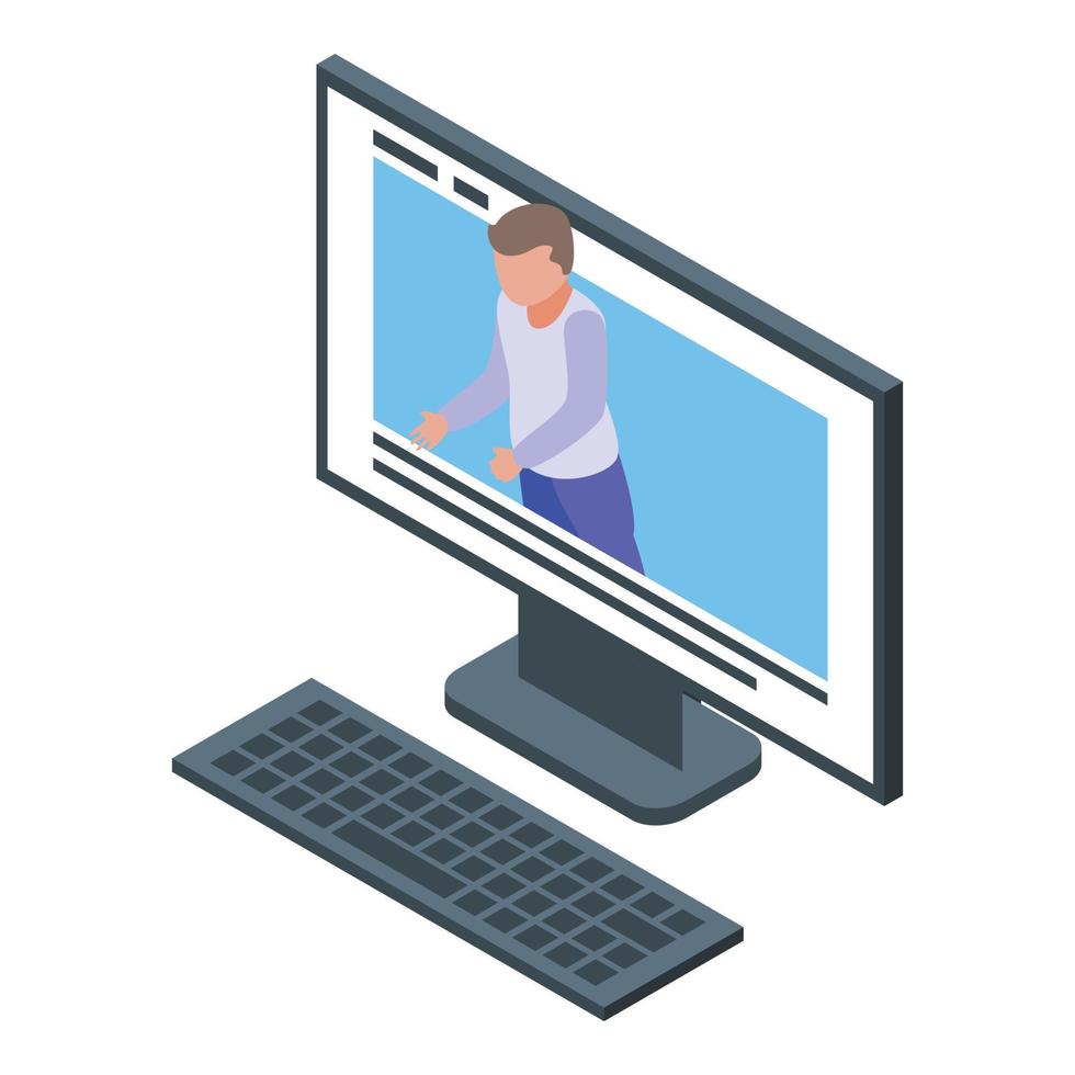 Computer online party icon, isometric style vector