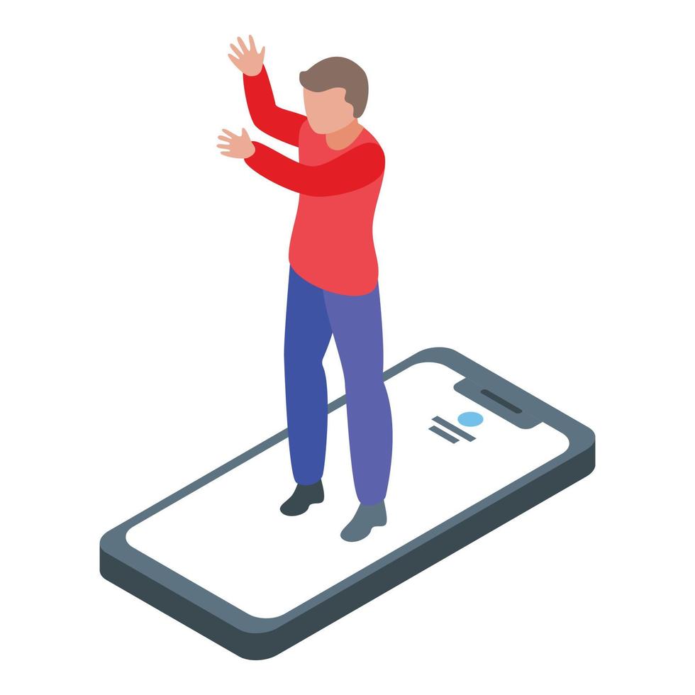 Dancing smartphone online party icon, isometric style vector