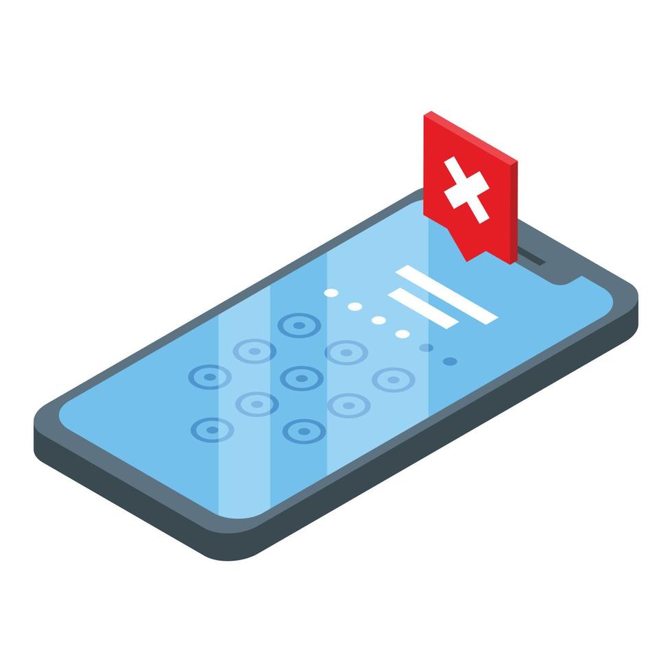 Smartphone password protection icon, isometric style vector