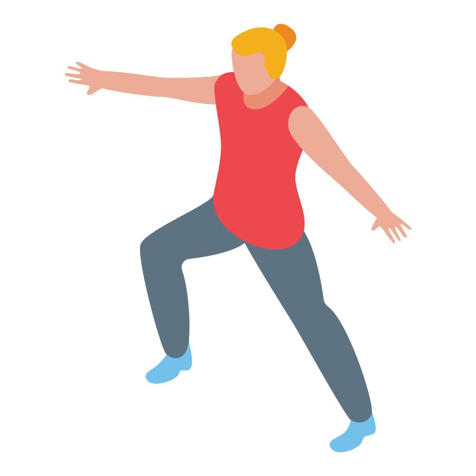 icono de mujer de entrenamiento en casa, estilo isométrico vector