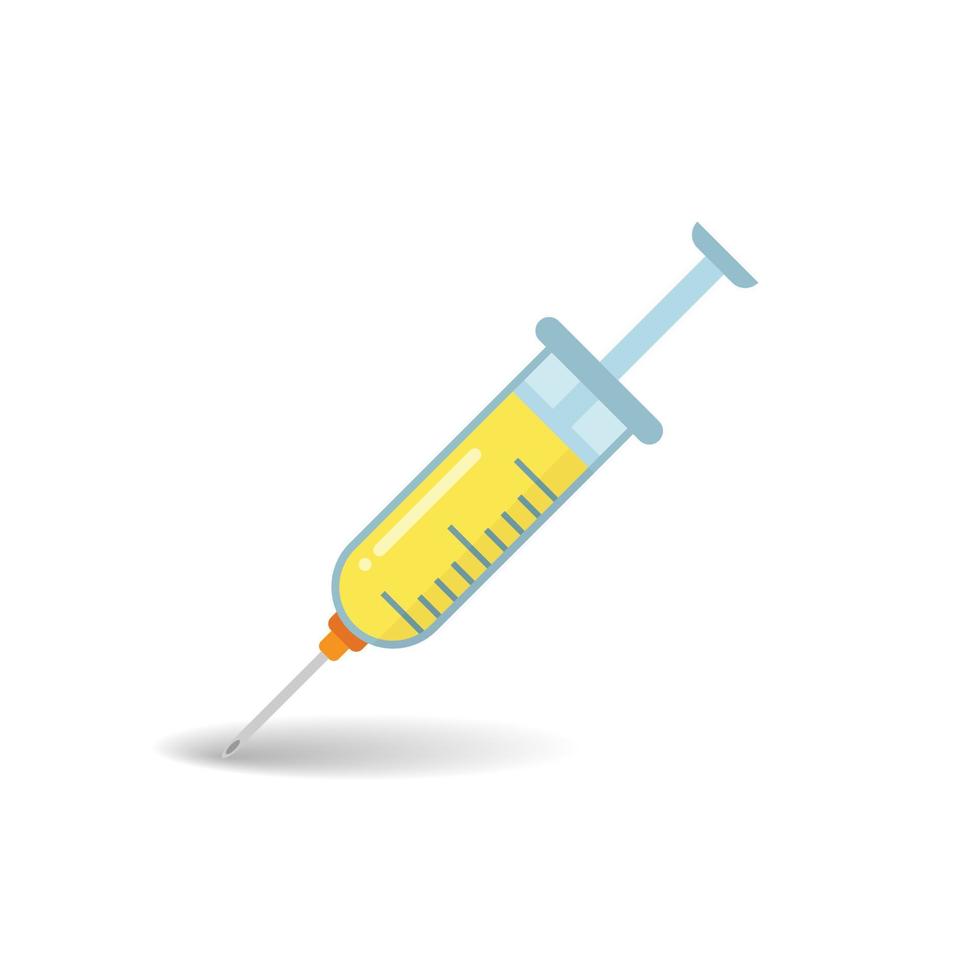 Syringe icon in flat style. Coronavirus vaccine inject vector illustration on isolated background. Covid-19 vaccination sign business concept.