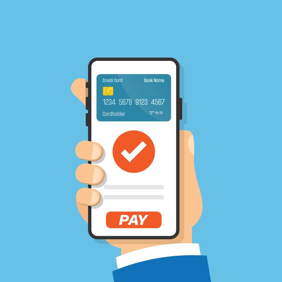 Mobile payment icon in flat style. Online shopping vector illustration on isolated background. NFC pay sign business concept.