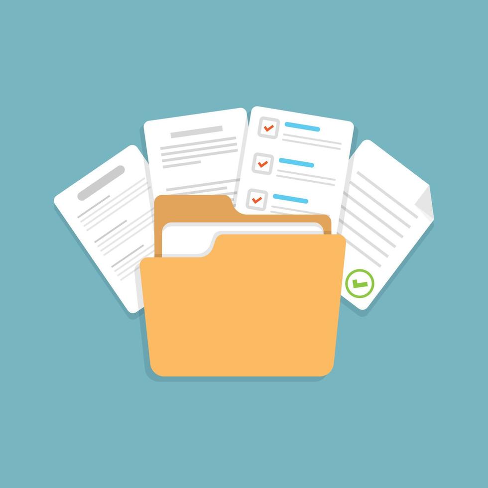 Contract document icon in flat style. Report with folder vector illustration on isolated background. Paper sheet sign business concept.