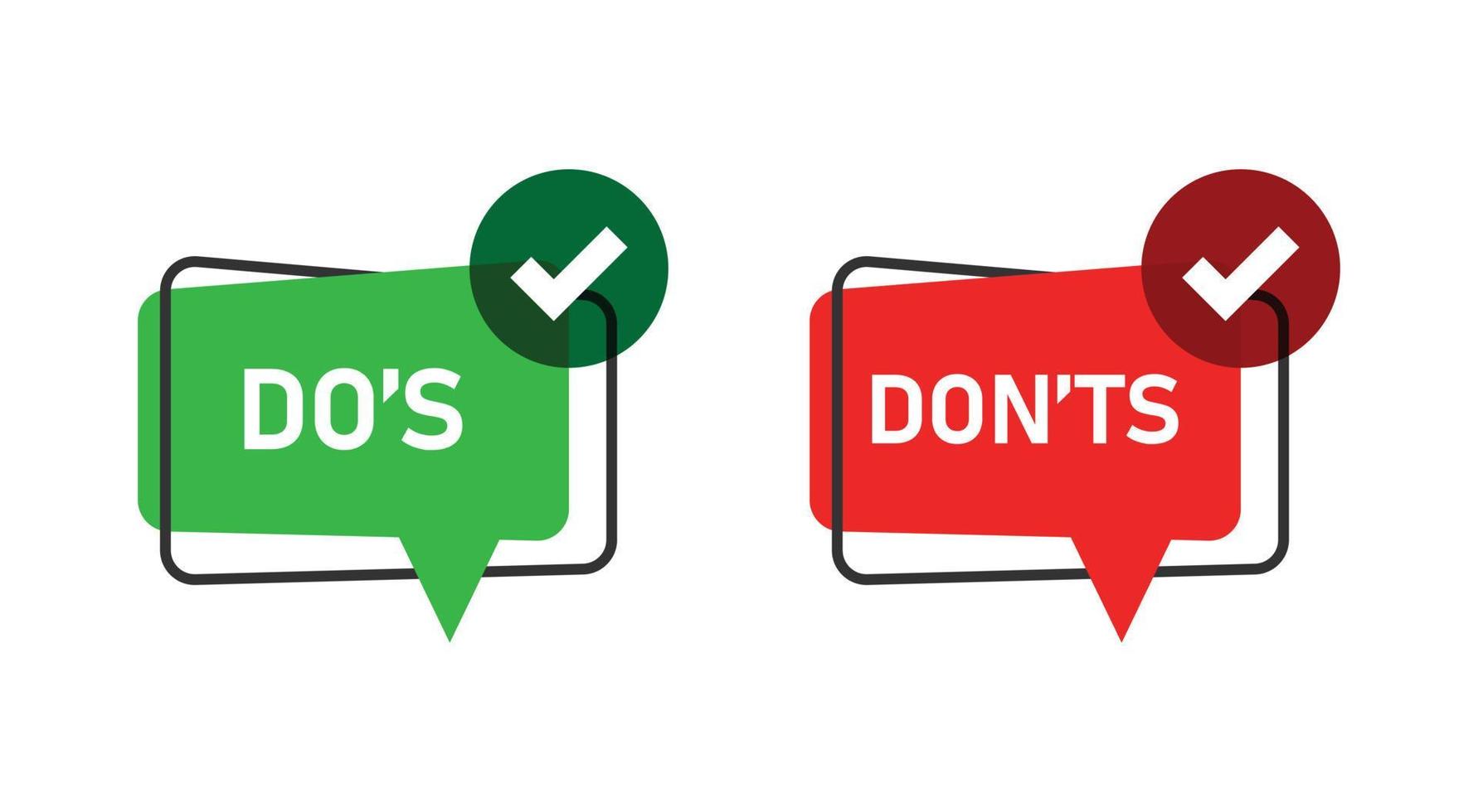 Do and Don't icon in flat style. Yes, no vector illustration on white isolated background. Positive, negative sign business concept.