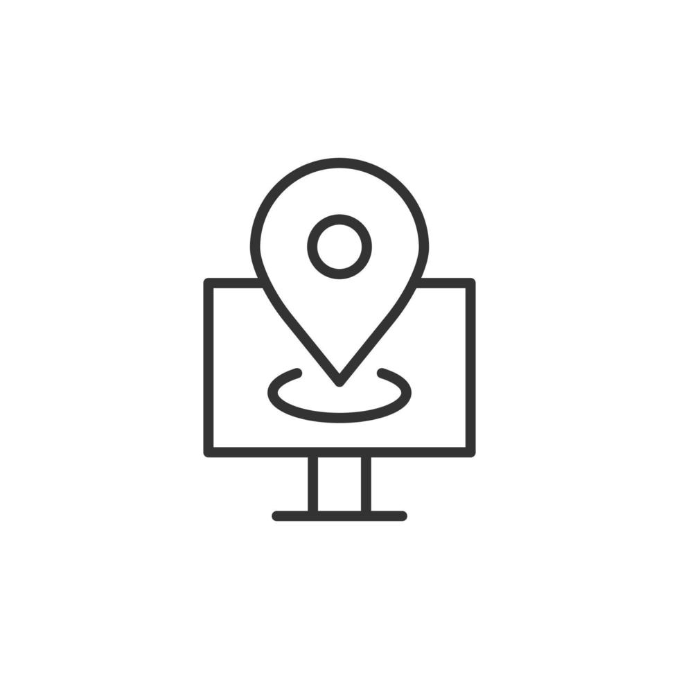 icono de navegación de computadora en estilo plano. monitor pin gps ilustración vectorial sobre fondo blanco aislado. concepto de negocio de ubicación del área de la ciudad. vector