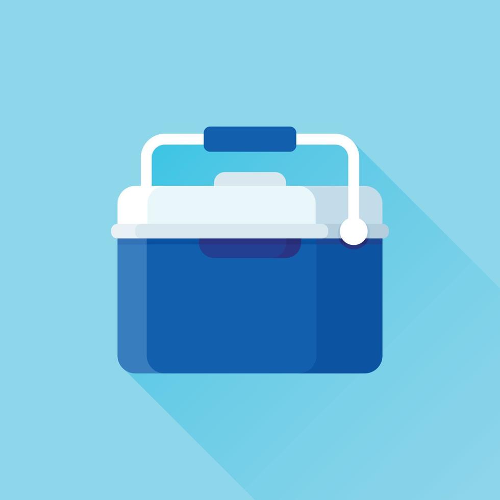 Portable cooler icon in flat style. Car refrigerator vector illustration on isolated background. Ice box sign business concept.