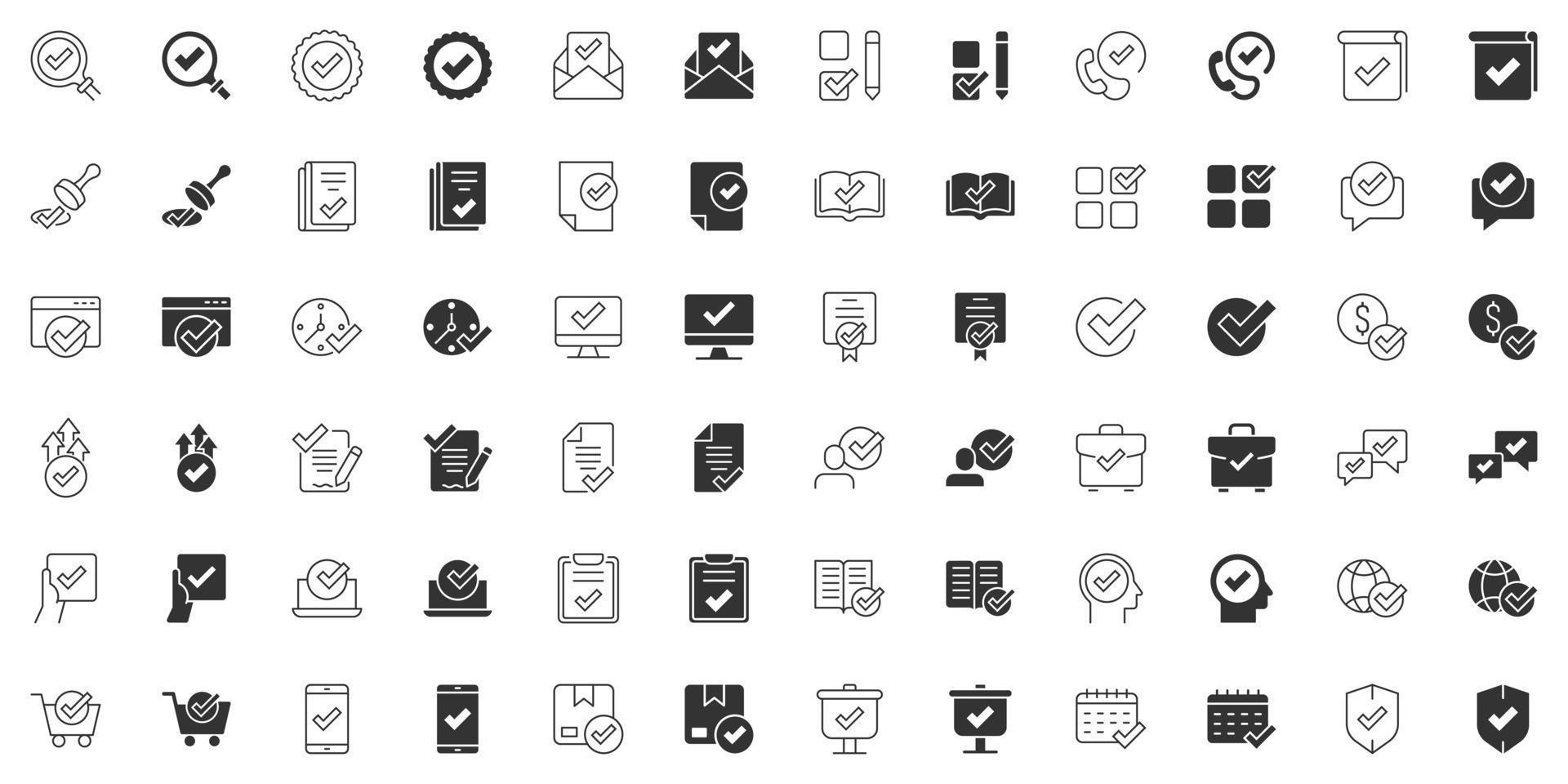 Approve icon set in flat style. Check mark vector illustration on white isolated background. Tick accepted business concept.