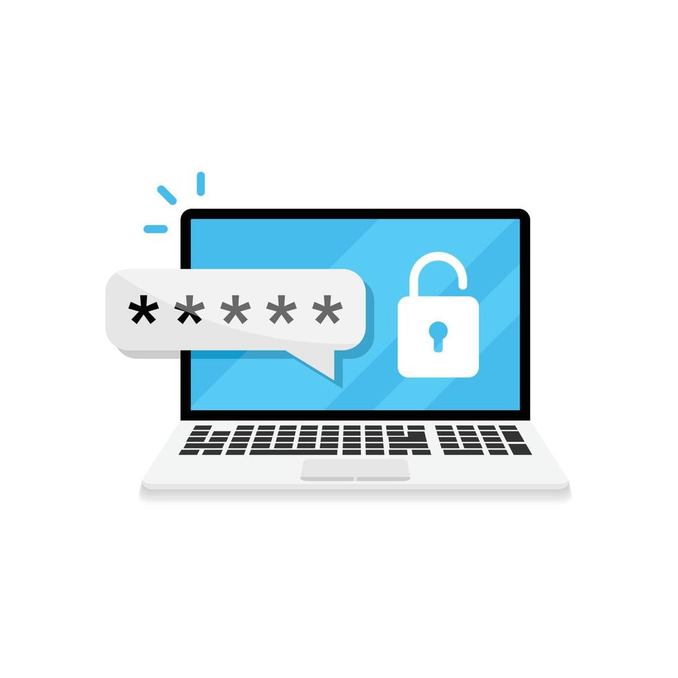 Laptop with password notification icon in flat style. Authentication vector illustration on isolated background. Login verification sign business concept.