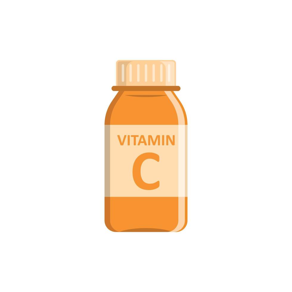 icono de vitamina c en estilo plano. botella con ilustración de vector de píldora sobre fondo blanco aislado. concepto de negocio de signo de farmacia.