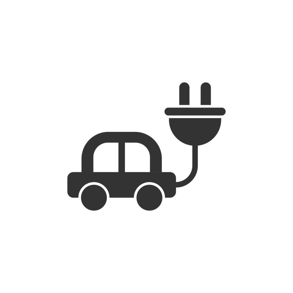 Electric car icon in flat style. Electro auto vector illustration on white isolated background. Ecology transport business concept.