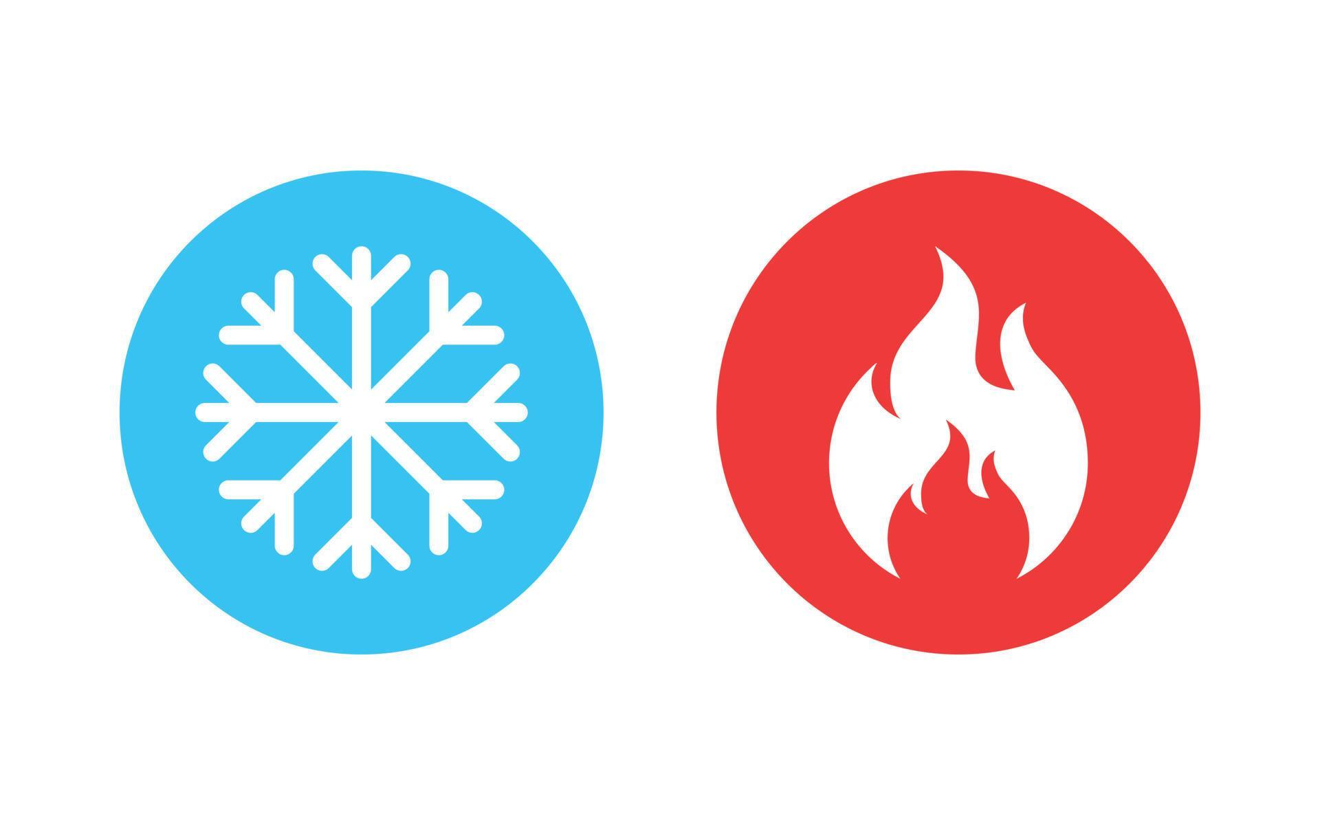 Hot and cold icon in flat style. Snowflake and flame vector