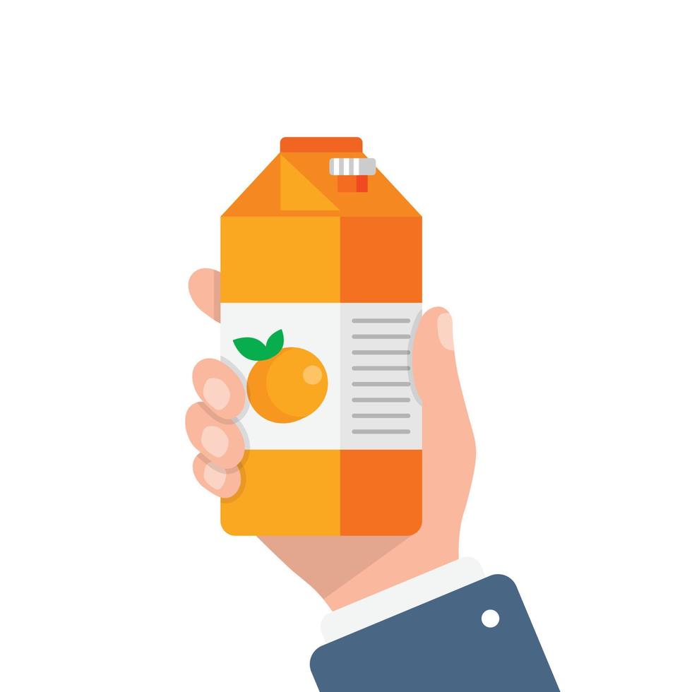 Orange juice in hand icon in flat style. Fruit beverage vector illustration on isolated background. Citrus drink sign business concept.