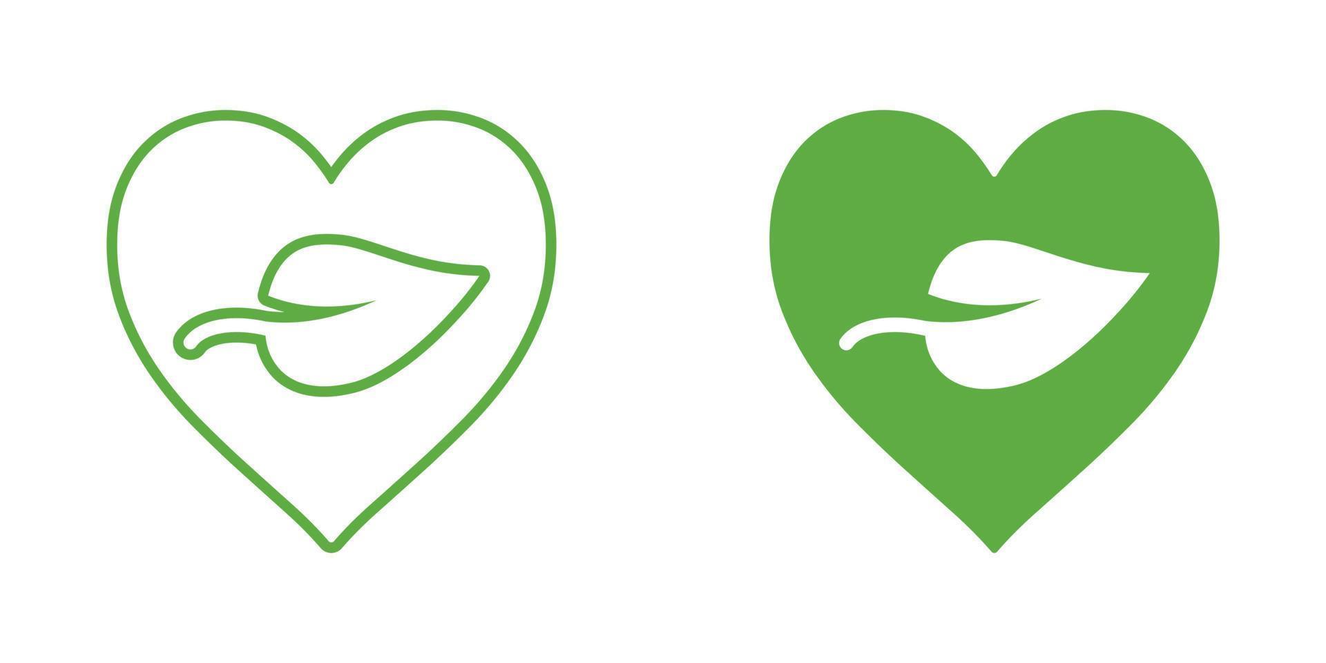 Heart and leaf icon in flat style. Vegan friendly vector illustration on white isolated background. Nature love sign business concept.