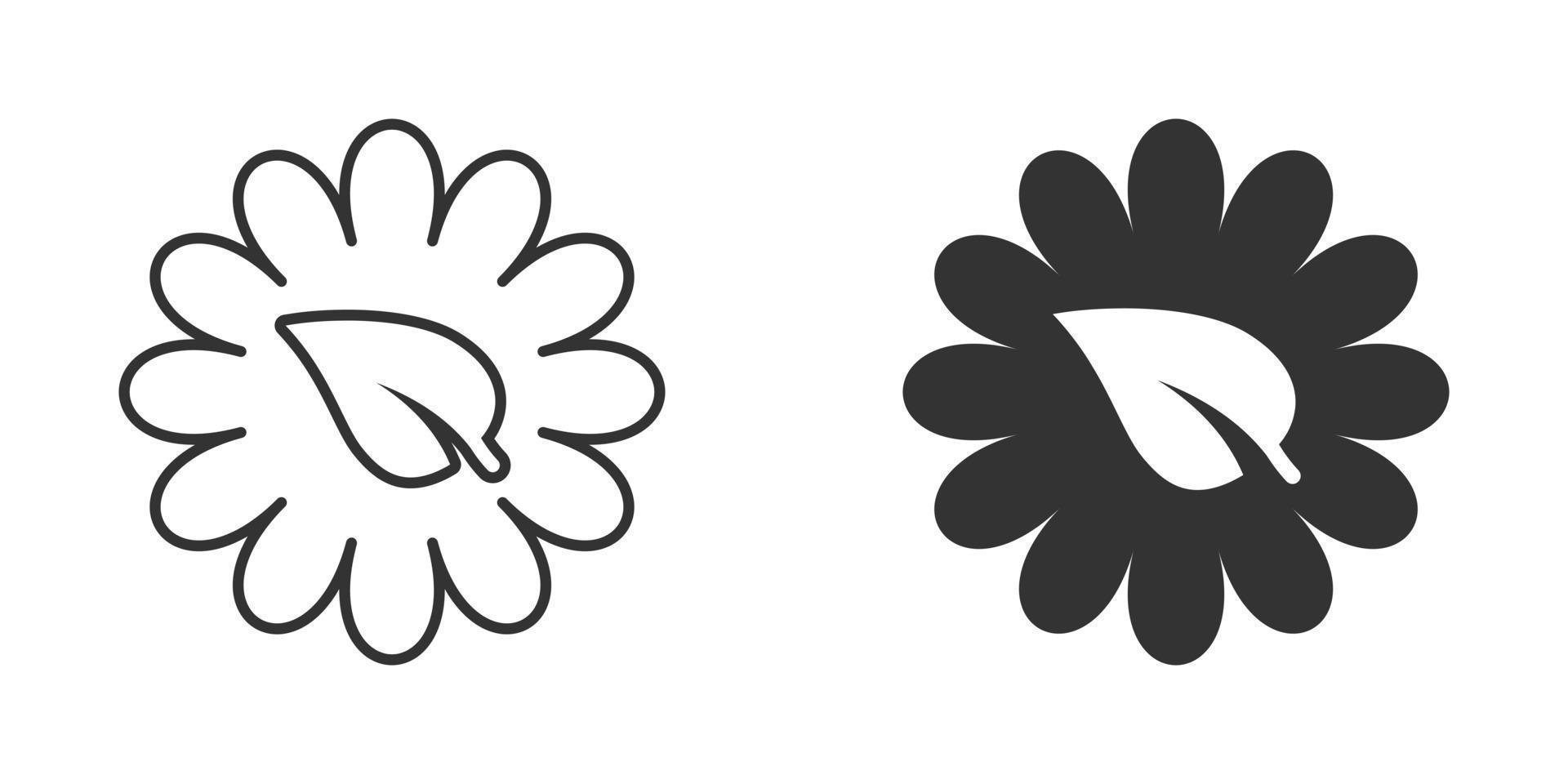 Leaf and chamomile icon in flat style. Flower with plant vector illustration on white isolated background. Eco power sign business concept.