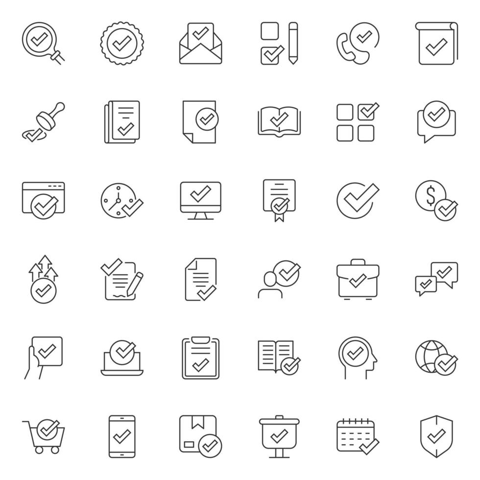Approve icon set in flat style. Check mark vector illustration on white isolated background. Tick accepted business concept.