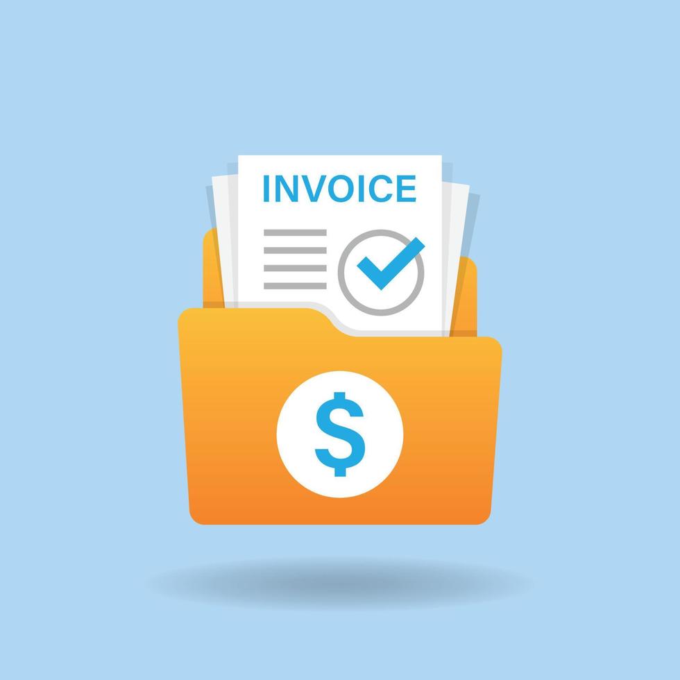 Invoice document with folder icon in flat style. Transaction document vector illustration on isolated background. Tax form sign business concept.