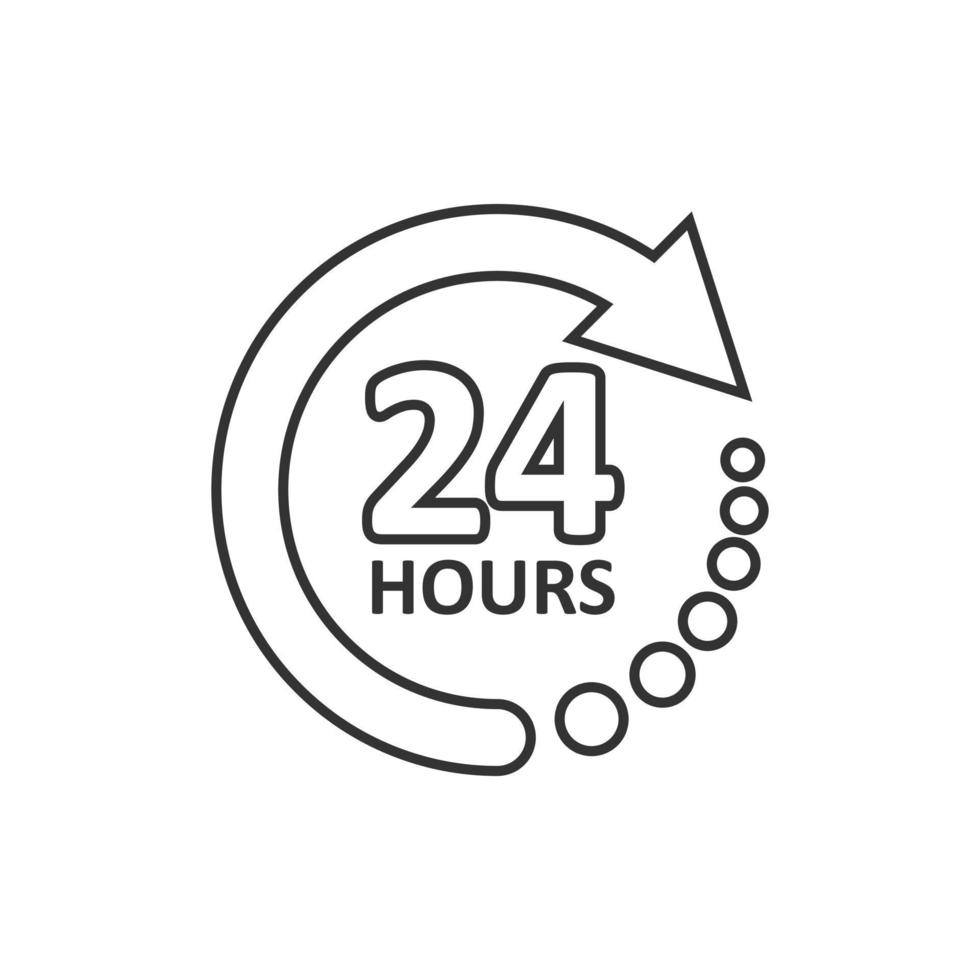 24 hours service icon in flat style. All day business and service vector illustration on isolated background. Quick service time sign business concept.