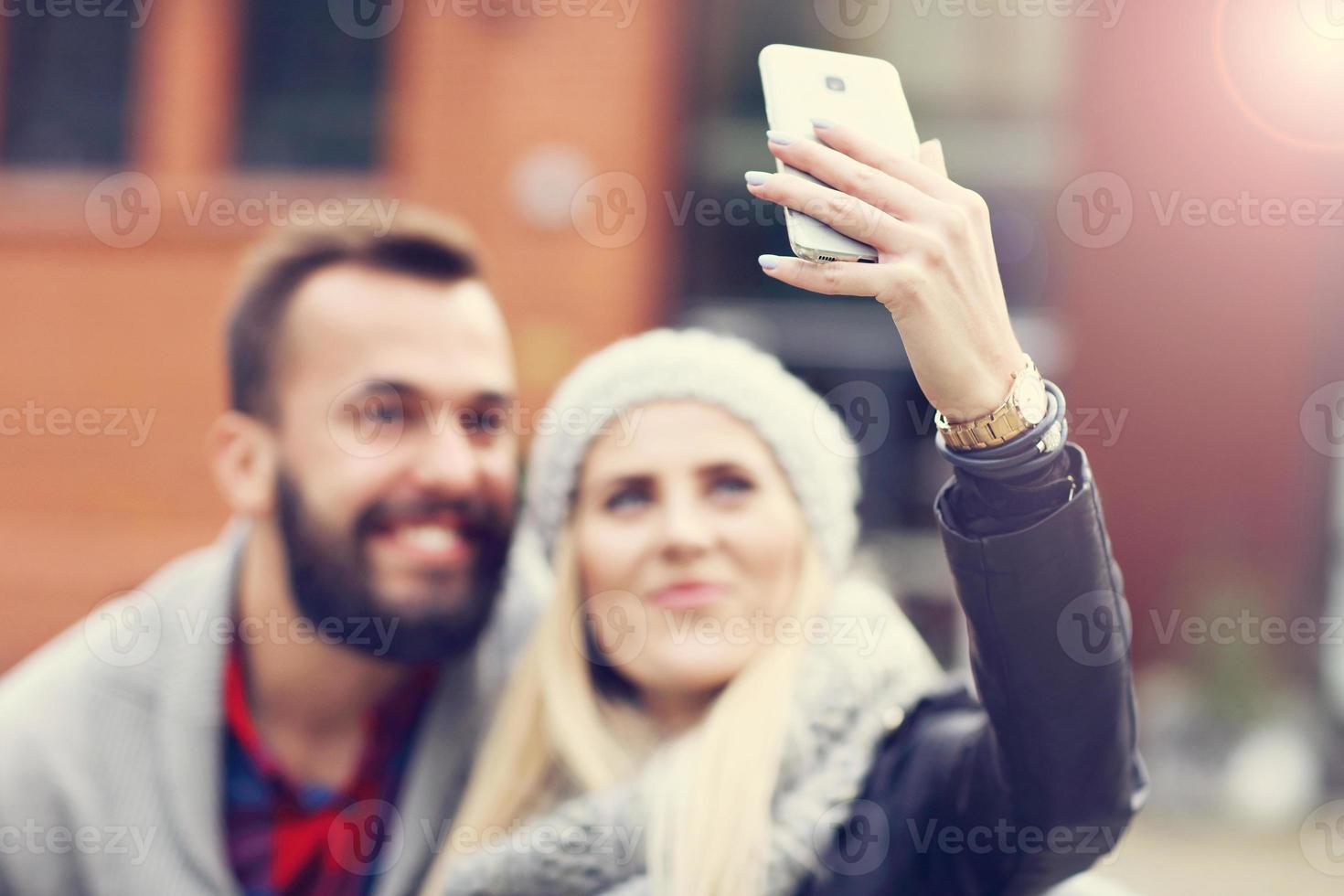 Picture showing happy young couple dating in the city photo