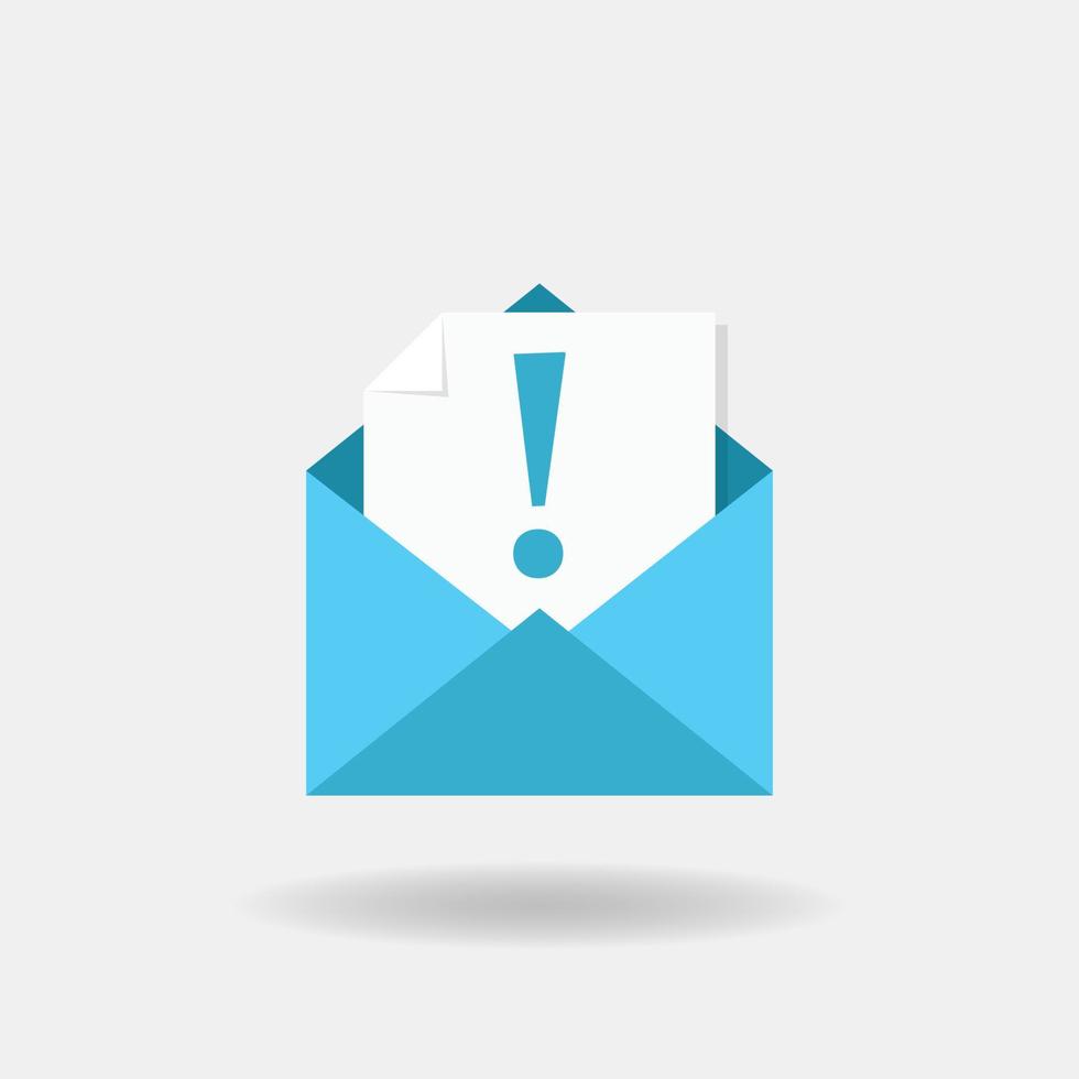 Alert message envelope icon in flat style. Email virus vector illustration on isolated background. Mail exclamation sign business concept.
