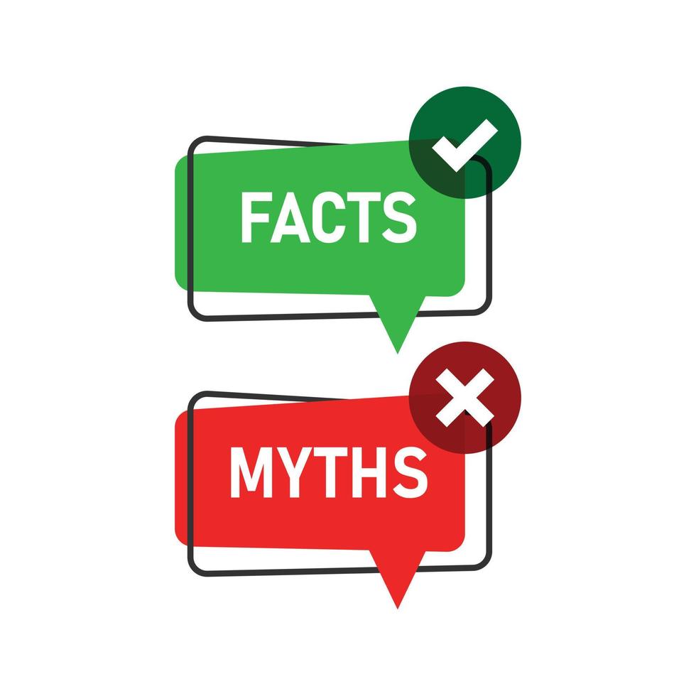 Myths vs facts icon in flat style. True or false vector illustration on white isolated background. Comparison sign business concept.