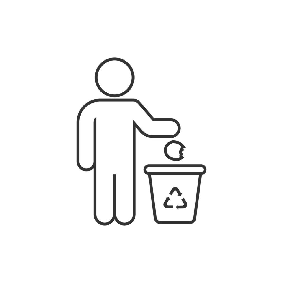 Garbage bin with people icon in flat style. Recycle vector illustration on white isolated background. Trash basket sign business concept.