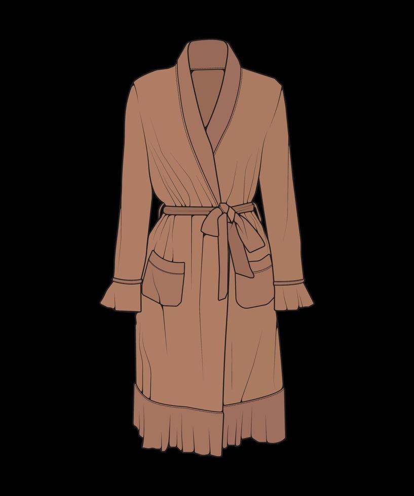 Bathrobe vector coloring . Coloring vector bathrobe isolated on black background for coloring book.