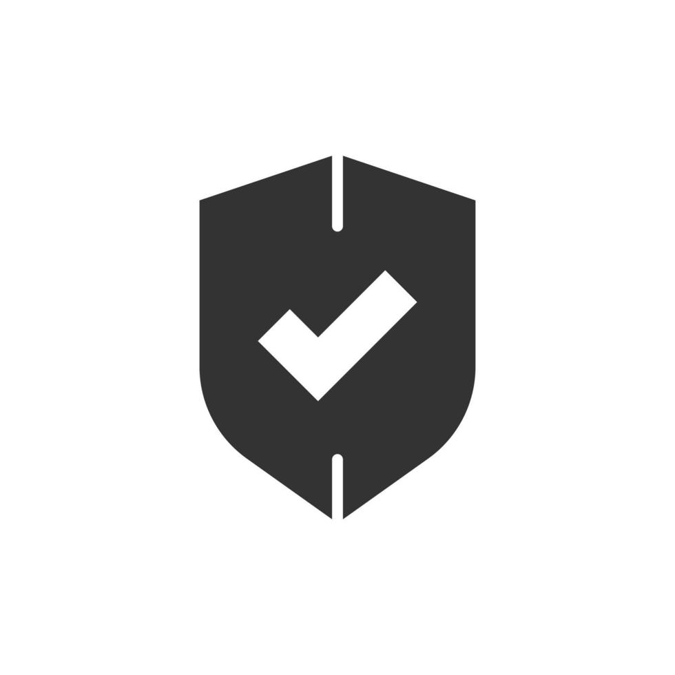 escudo con icono de marca de verificación en estilo plano. proteger la ilustración vectorial sobre fondo blanco aislado. concepto de negocio de guardia de marca de verificación. vector