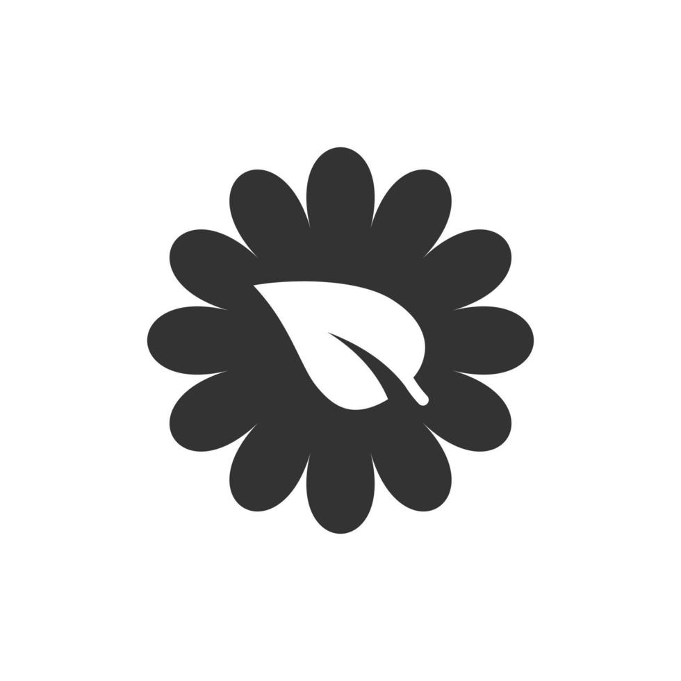 Leaf and chamomile icon in flat style. Flower with plant vector illustration on white isolated background. Eco power sign business concept.