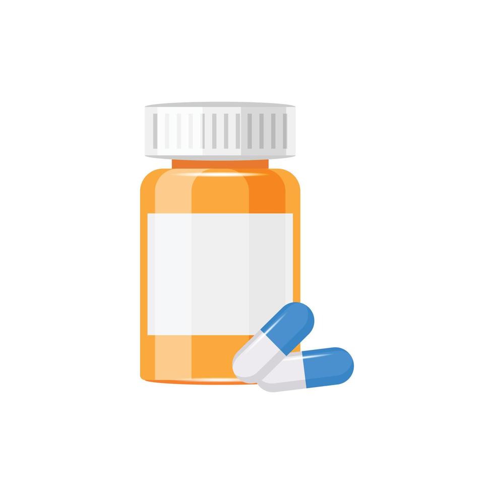 icono de botella de píldora en estilo plano. cápsulas médicas ilustración vectorial sobre fondo blanco aislado. concepto de negocio de signo de farmacia. vector