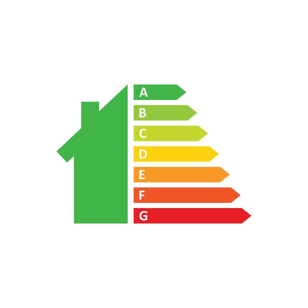 eficiencia energética en estilo plano. ilustración de vector de clase ecológica sobre fondo aislado. concepto de negocio de señal de rendimiento eléctrico.