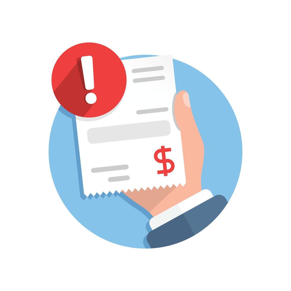 Fail payment in hand illustration in flat style. Declined money vector illustration on isolated background. Rejected pay sign business concept.