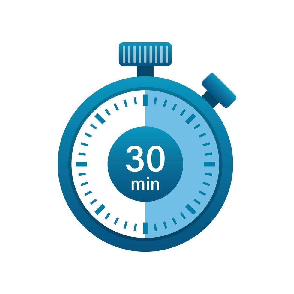 Stopwatch 30 minutes icon illustration in flat style. Timer vector illustration on isolated background. Time alarm sign business concept.