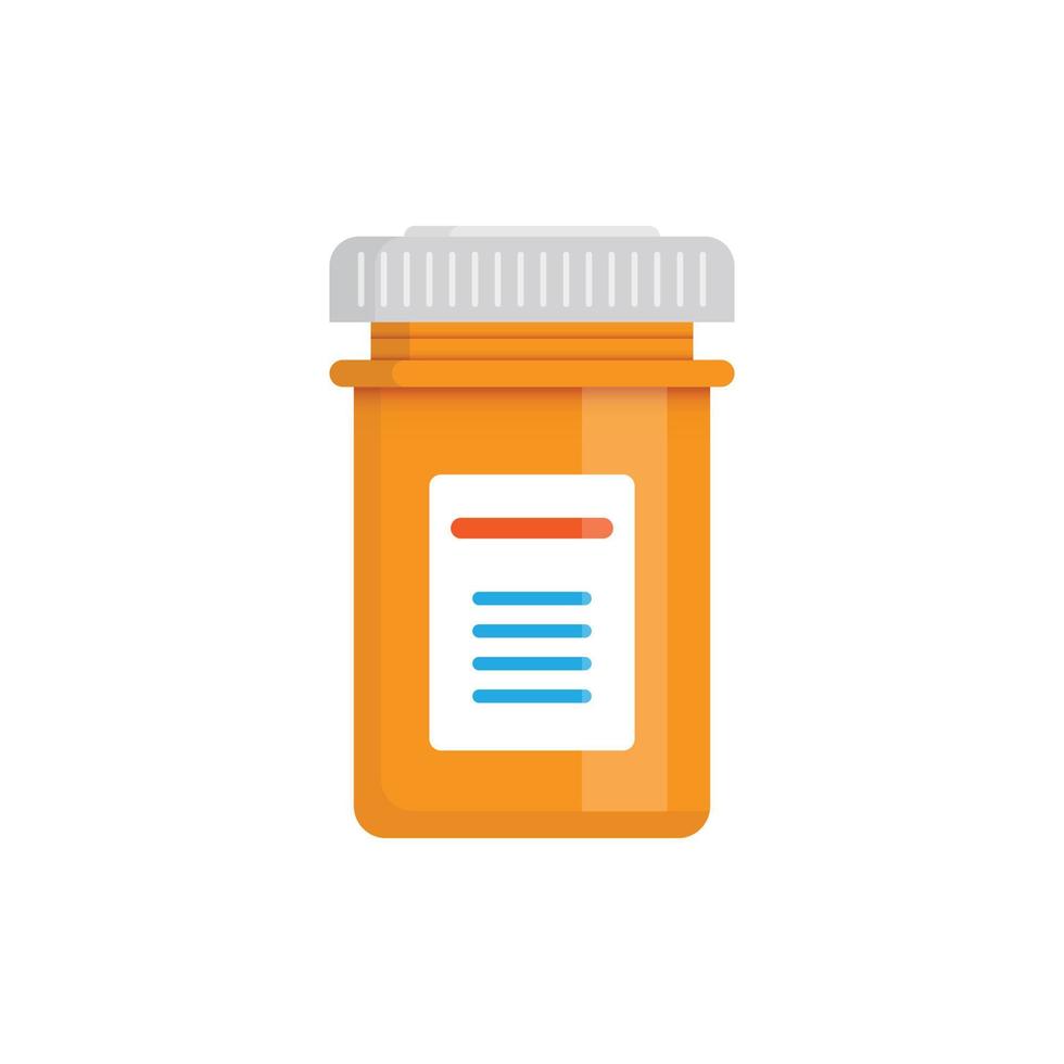 Pill bottle icon in flat style. Medical capsules vector illustration on white isolated background. Pharmacy sign business concept.