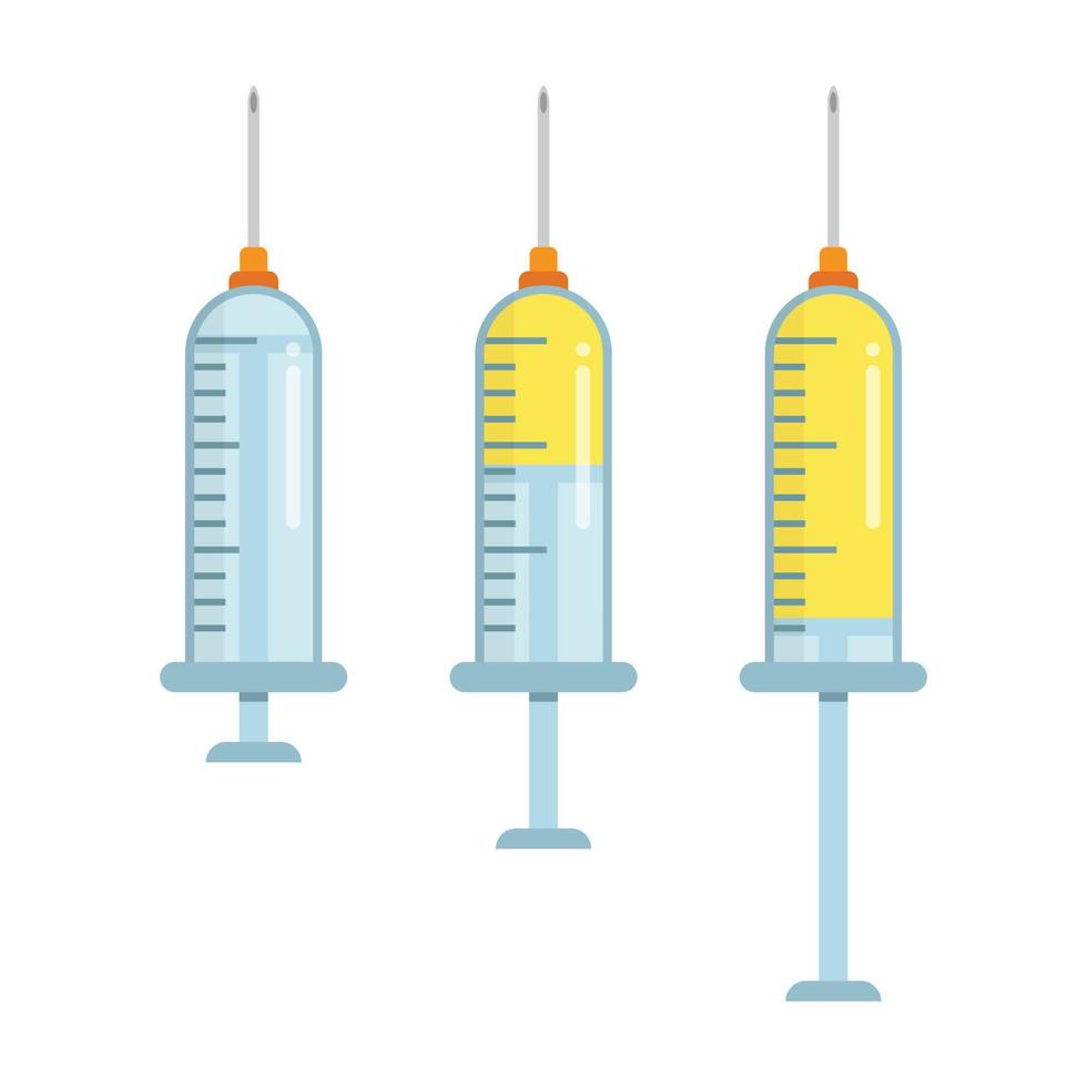 Syringe icon in flat style. Coronavirus vaccine inject vector illustration on isolated background. Covid-19 vaccination sign business concept.