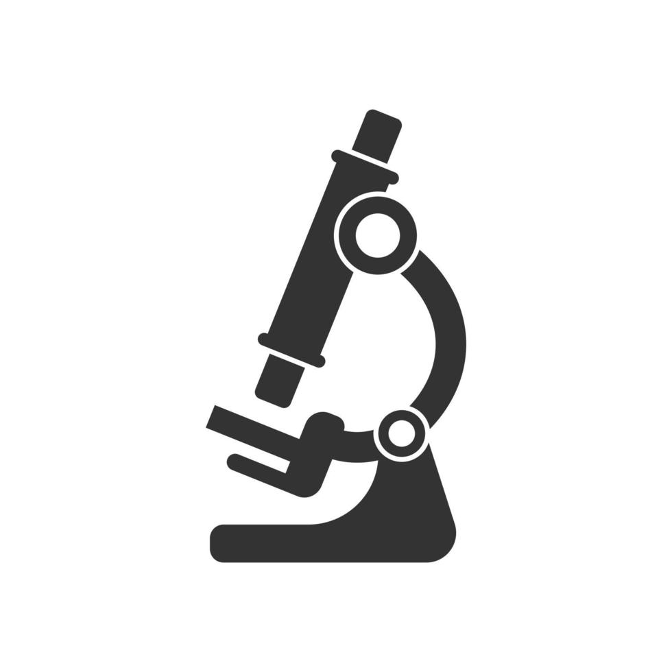 icono de microscopio en estilo plano. Ilustración de vector de lupa de laboratorio sobre fondo aislado. concepto de negocio de signo de instrumento de biología.