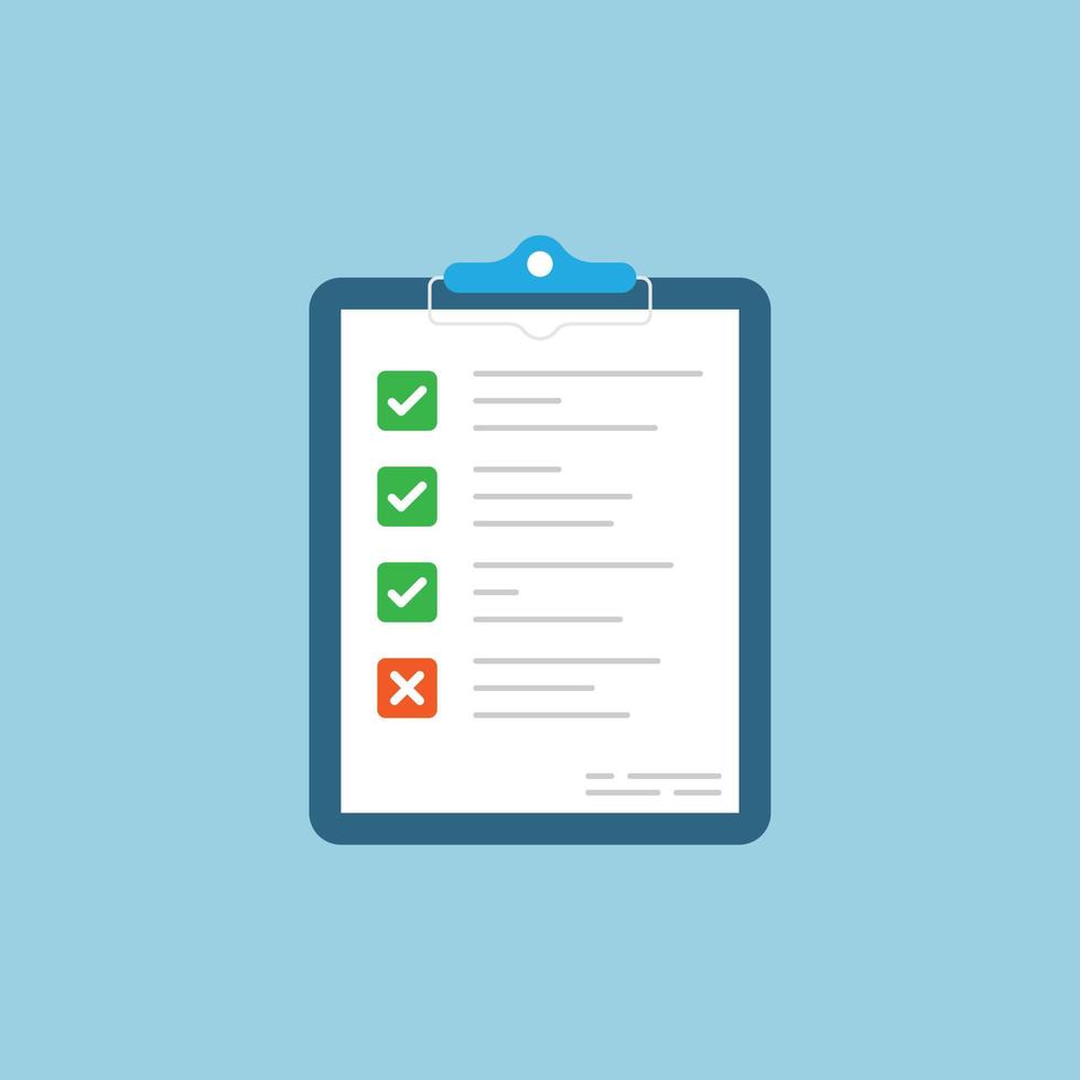 Checklist document icon in flat style. Report approval vector illustration on isolated background. Paper sheet sign business concept.