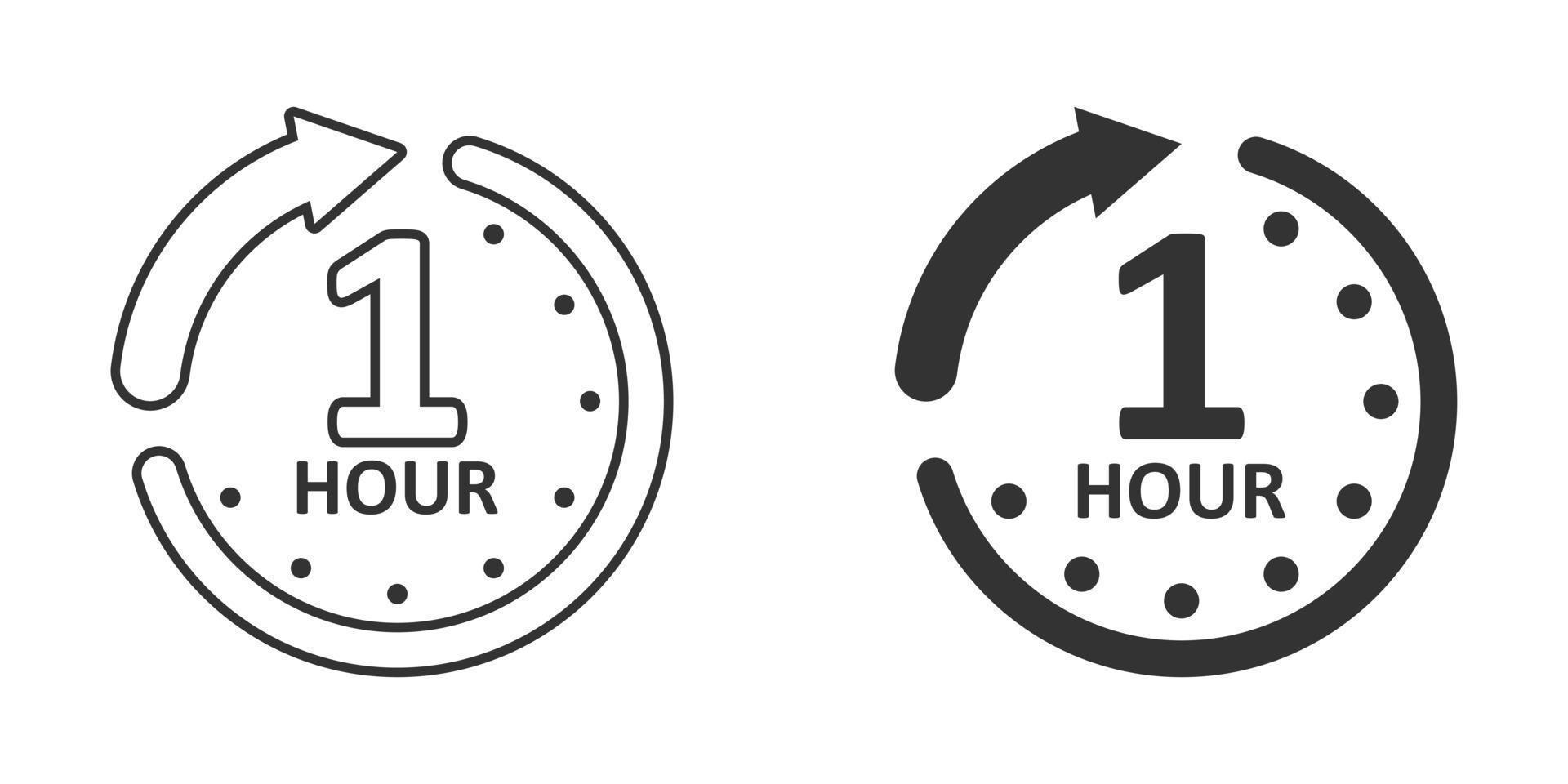 1 hour clock icon in flat style. Timer countdown vector illustration on isolated background. Time measure sign business concept.