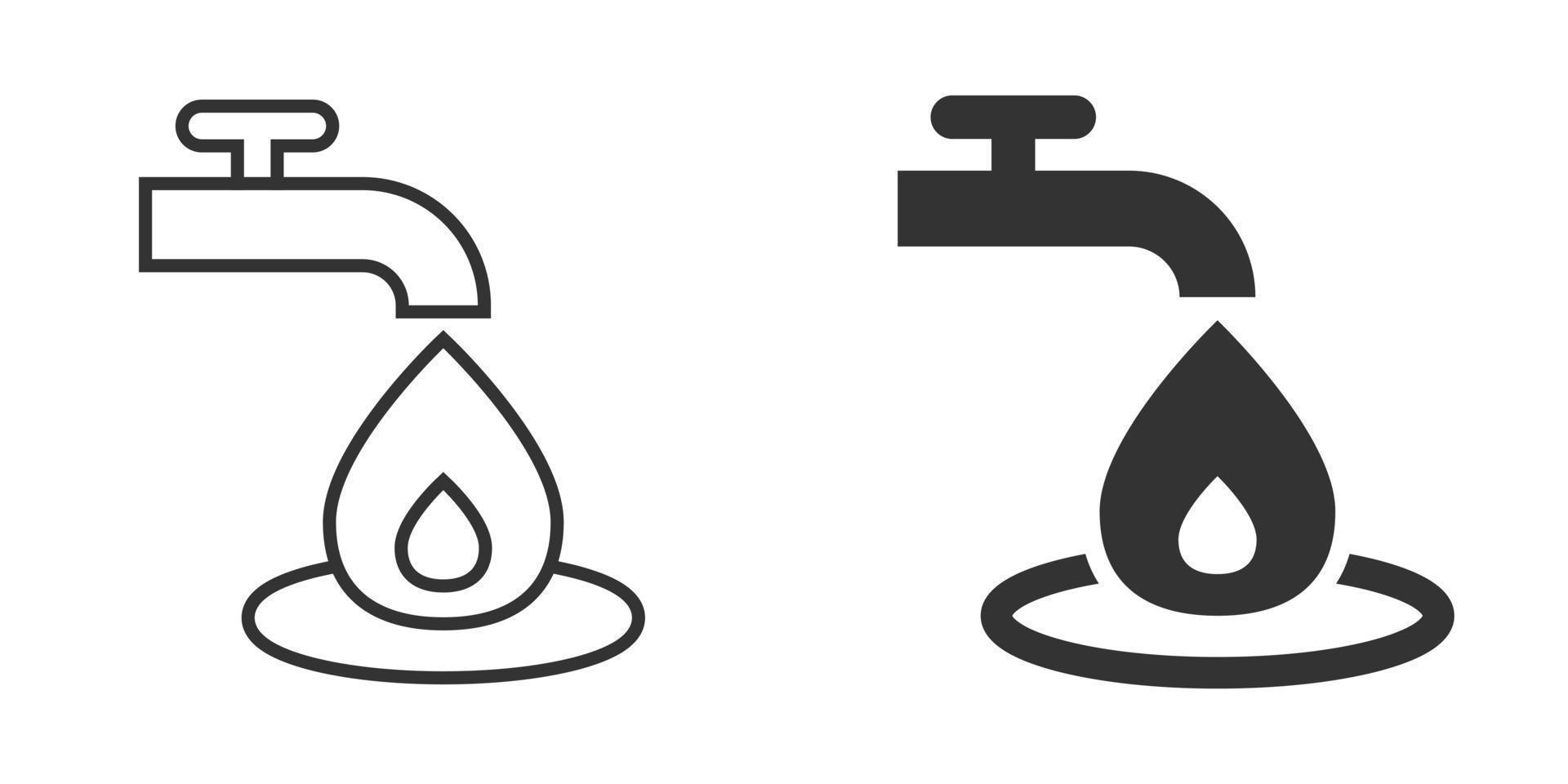 Water tap icon in flat style. Droplet vector illustration on white isolated background. Faucet falling sign business concept.