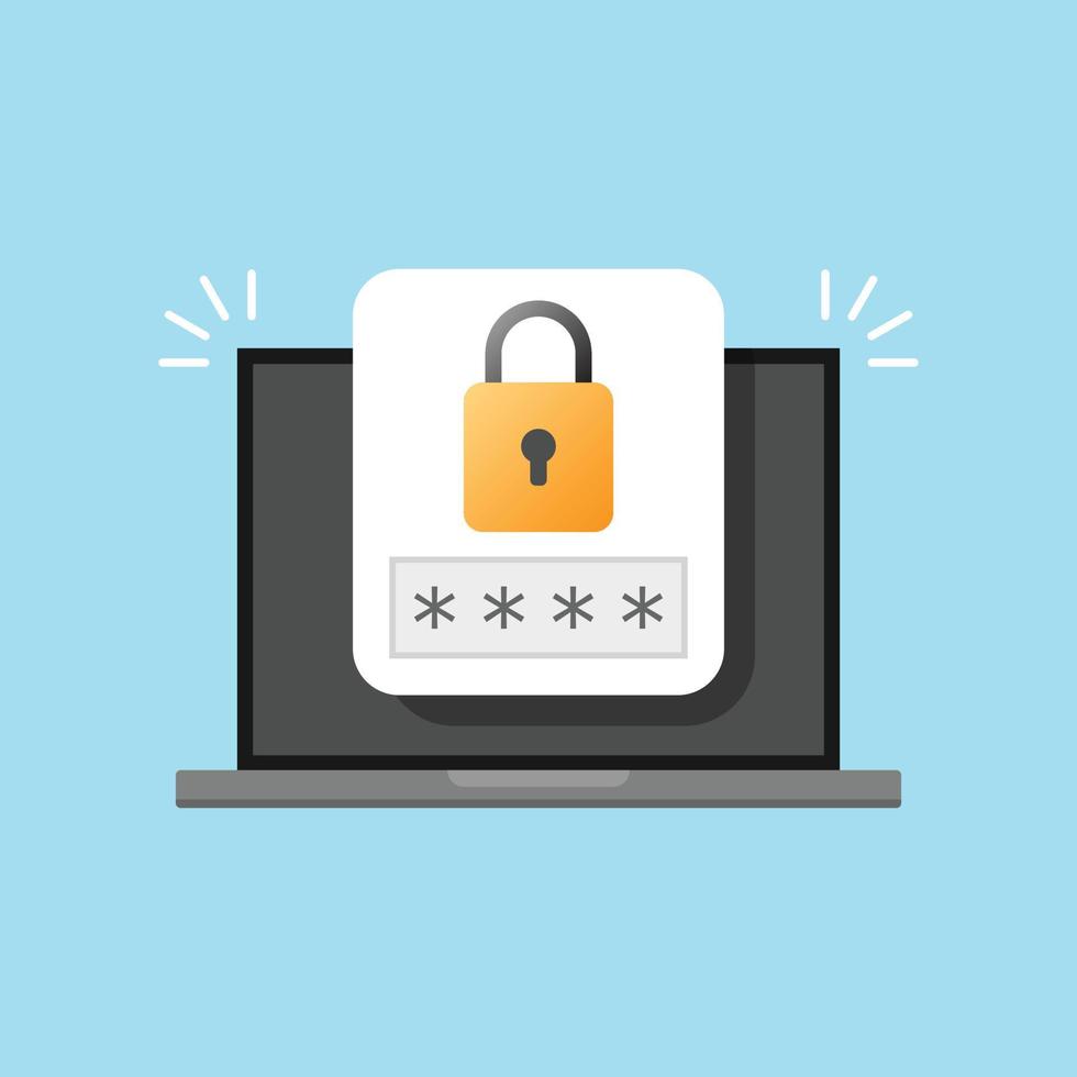 Laptop with password notification icon in flat style. Authentication vector illustration on isolated background. Login verification sign business concept.