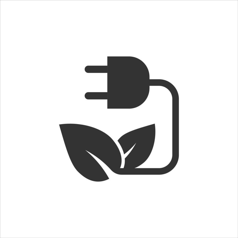 Eco energy icon in flat style. Leaf plug vector illustration on white isolated background. Electrician sign business concept.