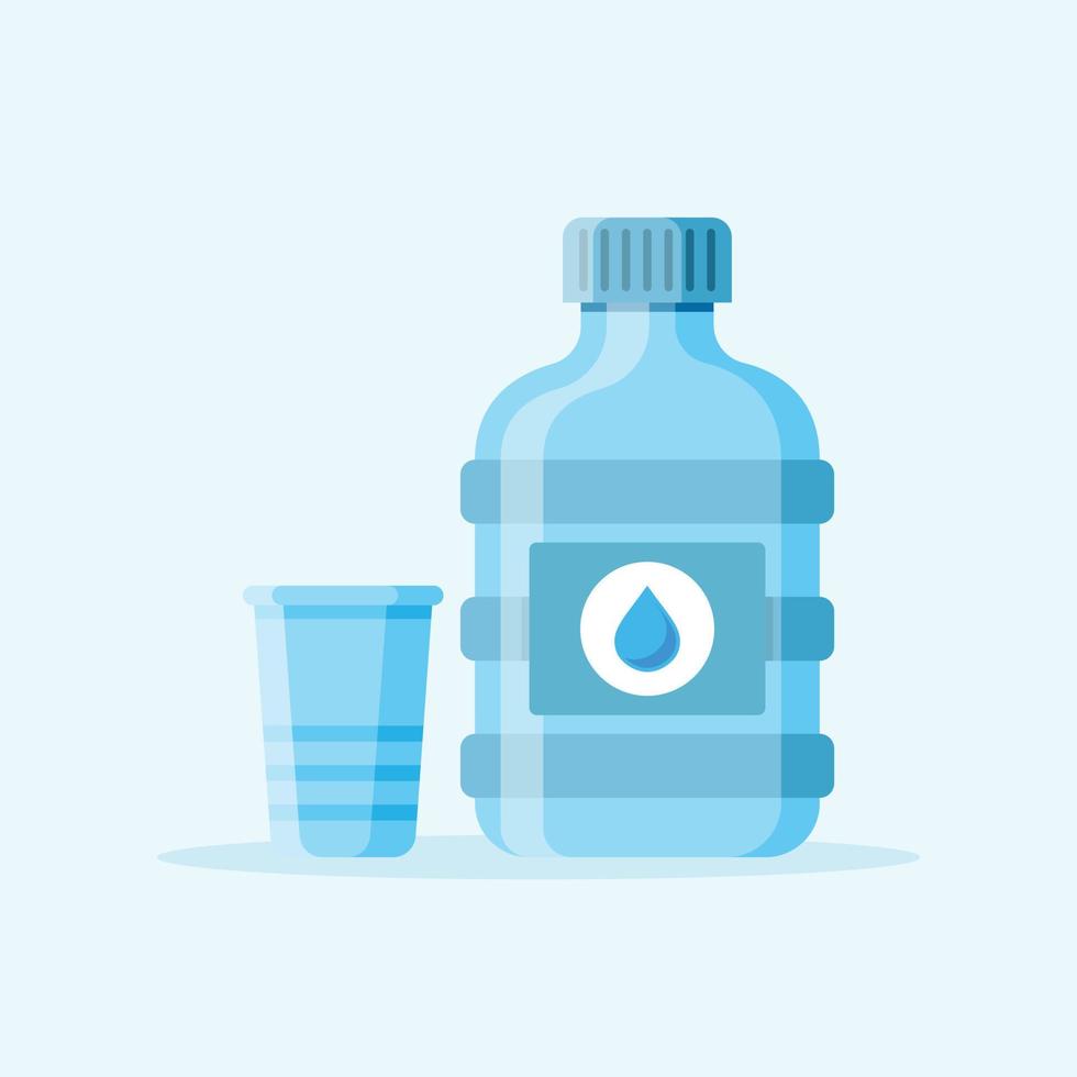 icono de botella y vidrio de agua en estilo plano. Ilustración de vector de bebida fitness sobre fondo aislado. concepto de negocio de signo de bebida saludable.