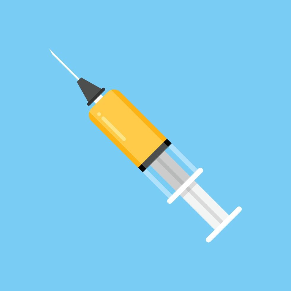 Syringe icon in flat style. Coronavirus vaccine inject vector illustration on isolated background. Covid-19 vaccination sign business concept.