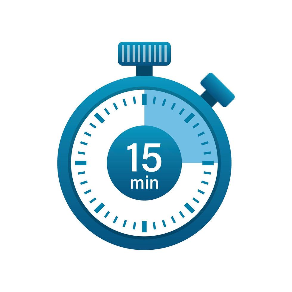 cronómetro 15 minutos icono ilustración en estilo plano. Ilustración de vector de temporizador sobre fondo aislado. concepto de negocio de señal de alarma de tiempo.