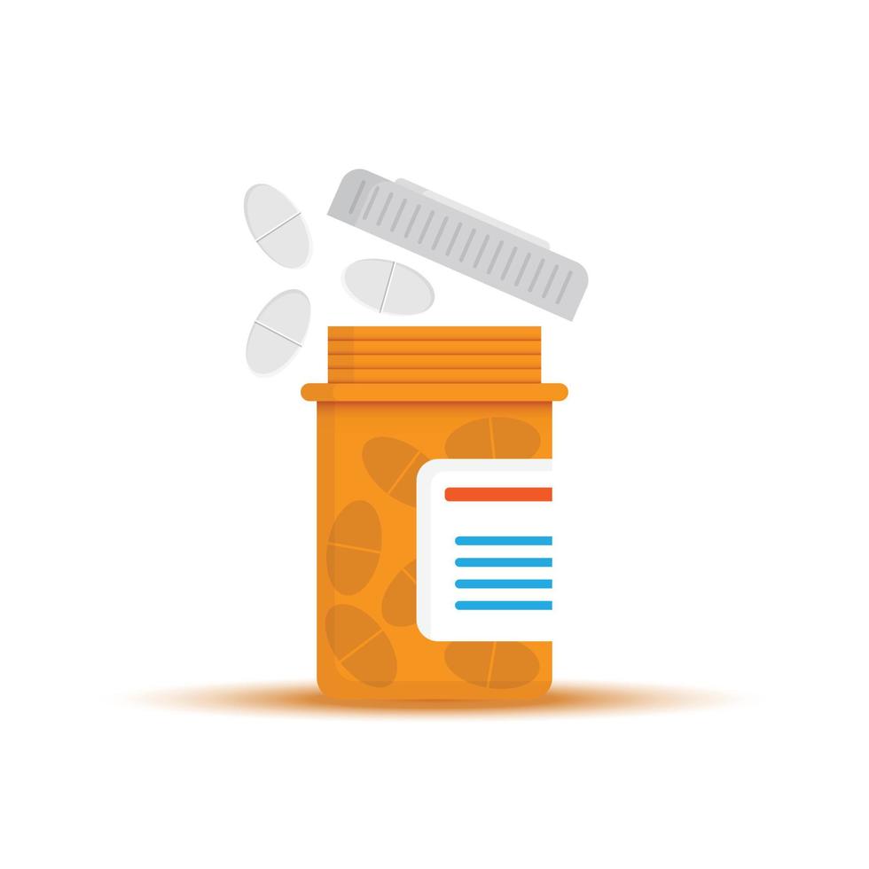 Pill bottle icon in flat style. Medical capsules vector illustration on white isolated background. Pharmacy sign business concept.