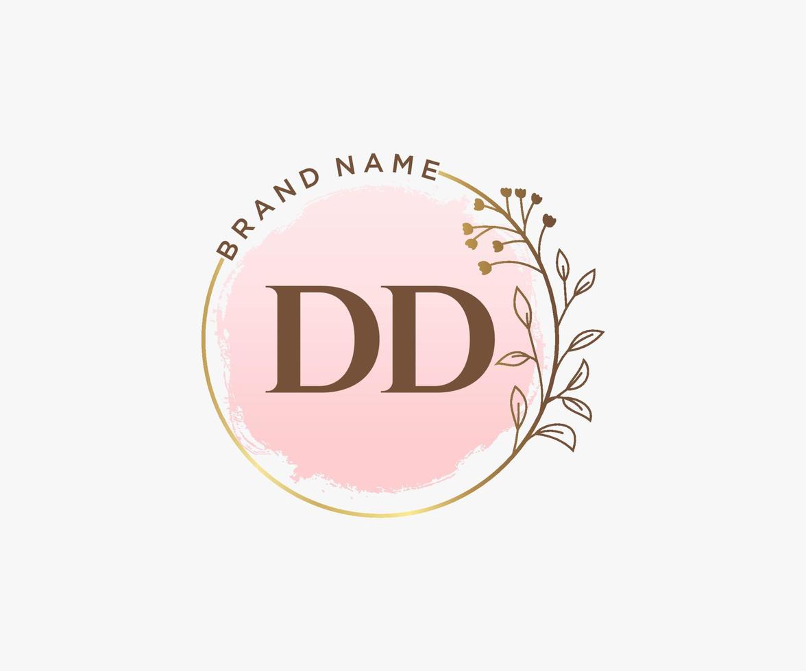 logotipo femenino inicial dd. utilizable para logotipos de naturaleza, salón, spa, cosmética y belleza. elemento de plantilla de diseño de logotipo de vector plano.