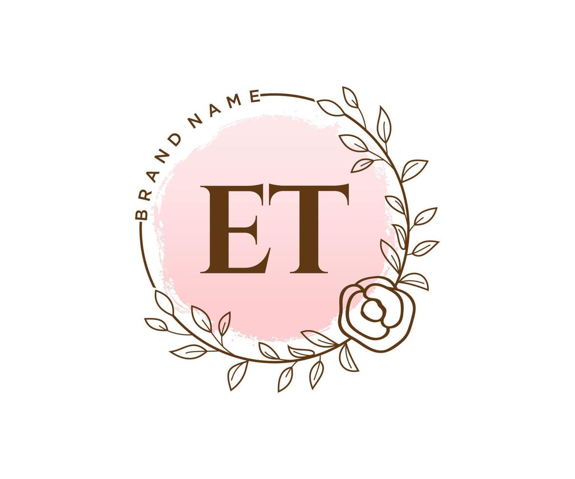 Initial ET feminine logo. Usable for Nature, Salon, Spa, Cosmetic and Beauty Logos. Flat Vector Logo Design Template Element.