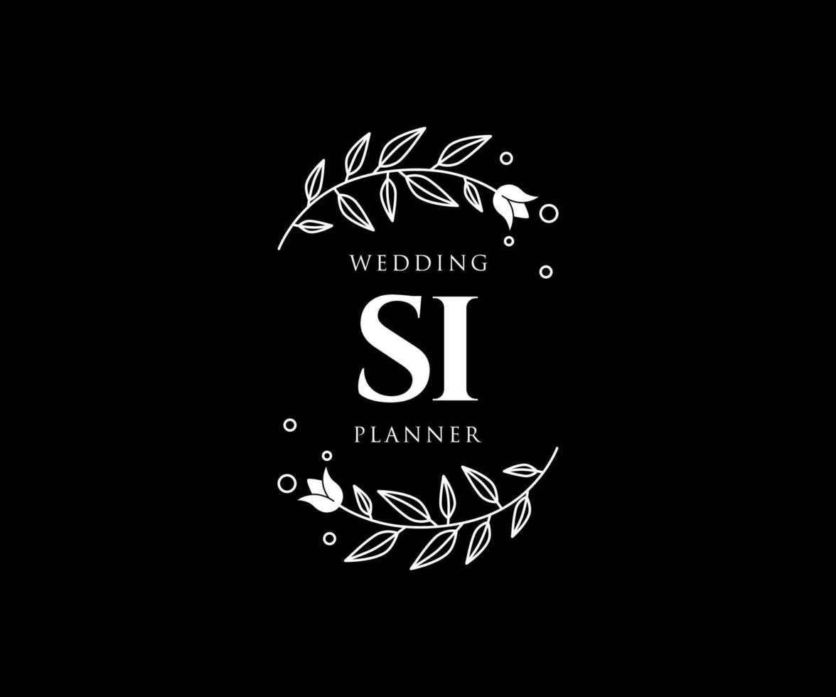 SI Initials letter Wedding monogram logos collection, hand drawn modern minimalistic and floral templates for Invitation cards, Save the Date, elegant identity for restaurant, boutique, cafe in vector